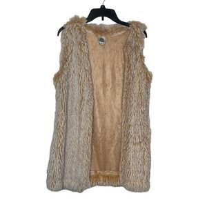 Ivy Jane Women's Vest Open Front Fluffy Faux Fur Sleeveless Jacket Tan Sz. Small